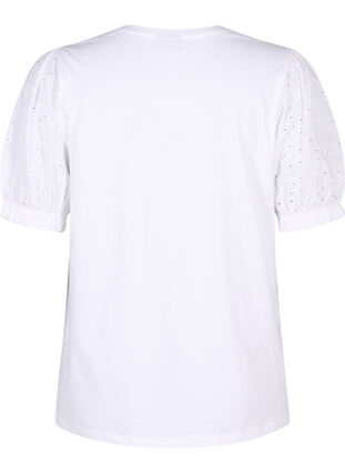 Zizzi Biologisch katoenen blouse met broderie anglaise mouwen, Bright White, Packshot image number 1