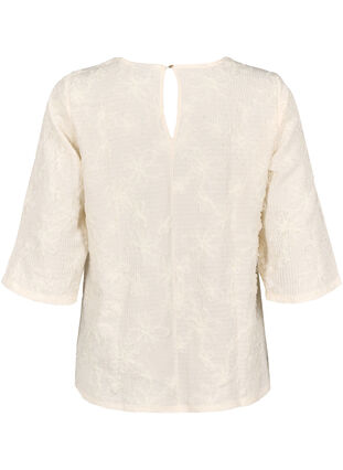 Zizzi Blouse met 3/4 mouwen en 3D bloemen, Warm Off-white, Packshot image number 1