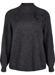 Gebreide blouse met strikdetail, Dark Grey White Mel., Packshot