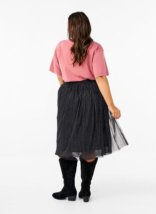 Zizzi Rok van mesh met glitters, Black, Model image number 2