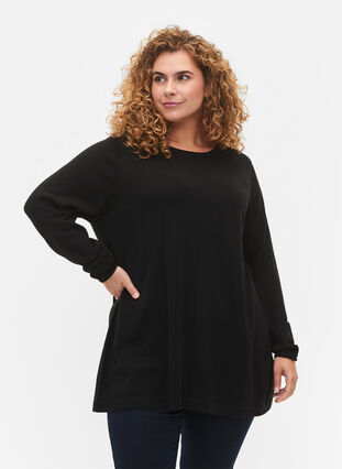 Zizzi Gebreide blouse gemaakt van katoen en viscose., Black, Model image number 0