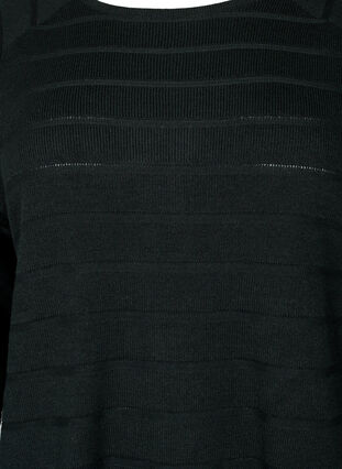 Zizzi Gebreide blouse met ton-sur-ton strepen, Black, Packshot image number 2