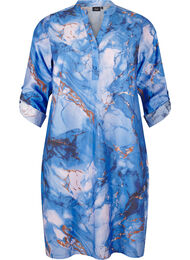 Overhemdjurk van viscose met marmerprint, Palace Blue AOP