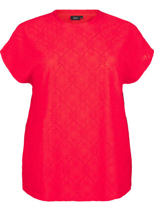 Zizzi Blouse met korte mouwen en bloemenborduursel, Flame Scarlet, Packshot image number 0