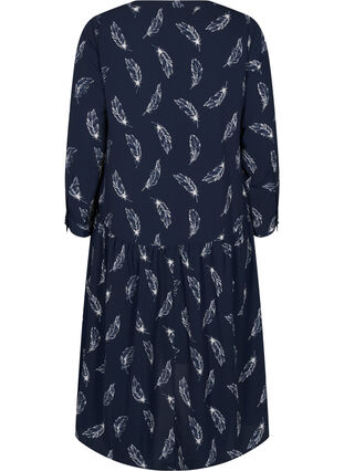 Zizzi Midi jurk met lange mouwen, Navy B. Feather AOP, Packshot image number 1