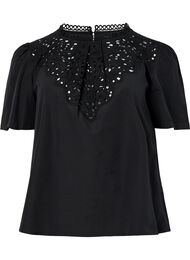 Blouse met Anglaise borduurwerk met korte mouw, Black