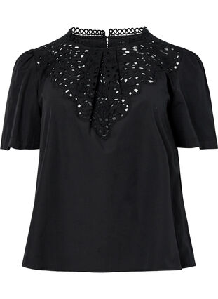 Zizzi Blouse met Anglaise borduurwerk met korte mouw, Black, Packshot image number 0