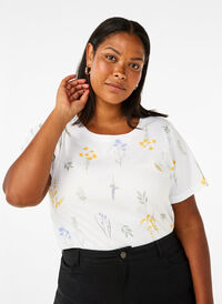 T-shirt van biologisch katoen met bloemenprint, Bright W. AOP, Model