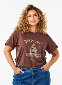 T-shirt van biologisch katoen met print, Brown Wash W. Wisdom, Model