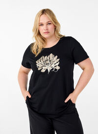 T-shirt met motief, Black w. Flower, Model