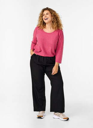 Zizzi Blouse met driekwartmouwen en een gestreept patroon, Malaga Mel., Model image number 2