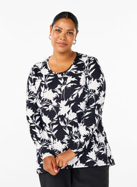 Gebloemde blouse met lange mouwen, Night Sky Flower AOP, Model