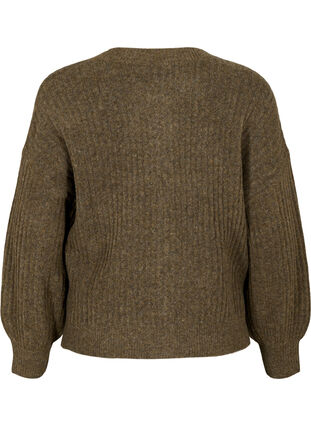 Zizzi Ribgestikte cardigan met knopen, Brown Mel., Packshot image number 1