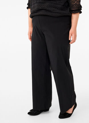 Zizzi Wijde broek met elastische tailleband, Black, Model image number 2