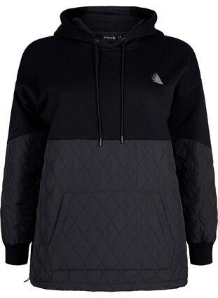 Zizzi Sweatshirt met capuchon en quilt, Black, Packshot image number 0