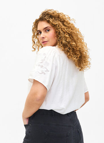 Zizzi Viscose blouse met korte mouwen en borduursel, Bright White, Model image number 1