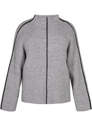 Gebreide blouse met wol en contrasterende strepen, Medium Grey Melange, Packshot