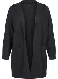 Lang gebreid vest met wol en capuchon, Dark Grey Melange