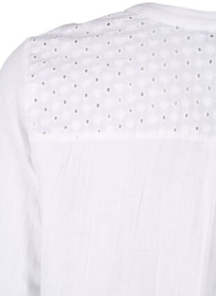 Zizzi Katoenen blouse met broderie anglaise en 3/4 mouwen, Bright White, Packshot image number 3