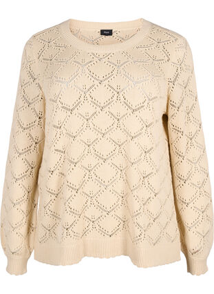 Zizzi Gebreide blouse met schelpmotief, Birch, Packshot image number 0