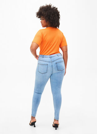 Zizzi Slim fit jeans met slijtagedetails, Light Blue, Model image number 1