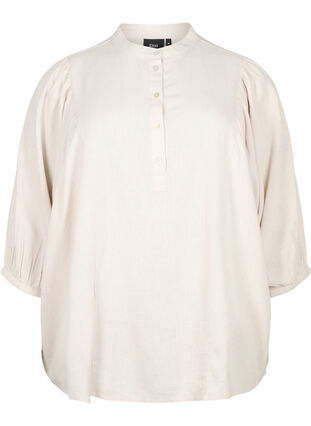 Zizzi Viscose-Linen Mix Shirt Blouse met 3/4 Mouwen, Moonbeam, Packshot image number 0
