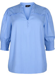 Viscose blouse met smok en ruches, Cornflower Blue