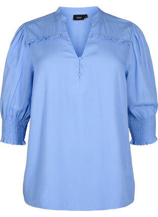 Zizzi Viscose blouse met smok en ruches, Cornflower Blue, Packshot image number 0