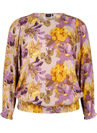 Zizzi Smock blouse met bloemenprint, Purple Flower, Packshot image number 0