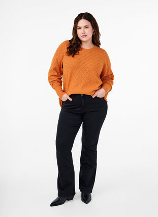 Zizzi Gebreide blouse met kantpatroon, Marmelade Mel., Model image number 3