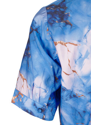 Zizzi Viscose blouse met marmerprint en korte mouwen, Palace Blue AOP, Packshot image number 3