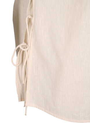 Zizzi Blouse met korte mouwen van katoenmix met linnen en kanten details, Sandshell, Packshot image number 3