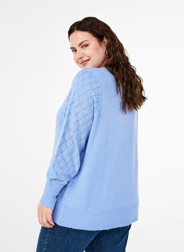 Zizzi Gebreide blouse met kantpatroon, Cornflower Blue Mel., Model image number 1