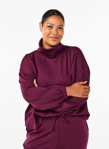 Zizzi Blouse met turtleneck in modalmix, Fig, Model image number 0