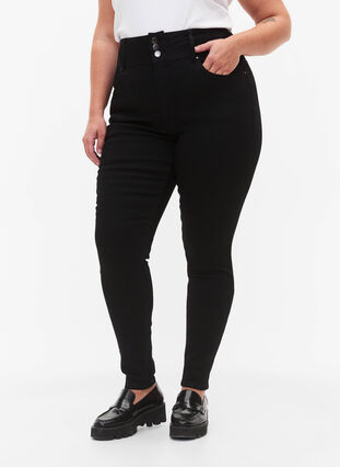 Zizzi Super slanke Bea jeans met extra hoge taille, Black, Model image number 2