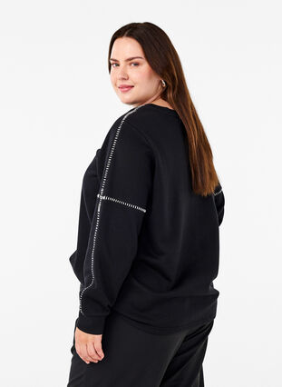 Zizzi Sweatshirt met contrasterende stiksels, Black, Model image number 1