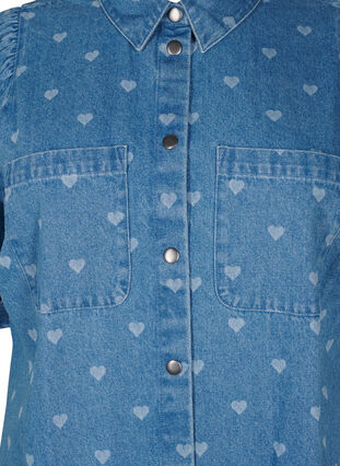 Zizzi Spijkerjurk met korte mouwen en hartjesprint, L. Blue D. w. Heart, Packshot image number 2