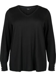 Blouse met lange mouwen, brede manchetten en knopen, Black