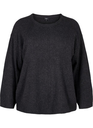 Zizzi Gebreide blouse met ronde hals en middennaad, Dark Grey Melange, Packshot image number 0