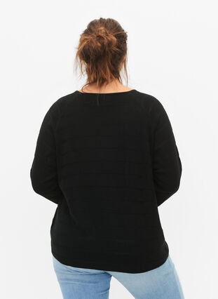 Zizzi Gebreide blouse met ton-sur-ton strepen, Black, Model image number 1