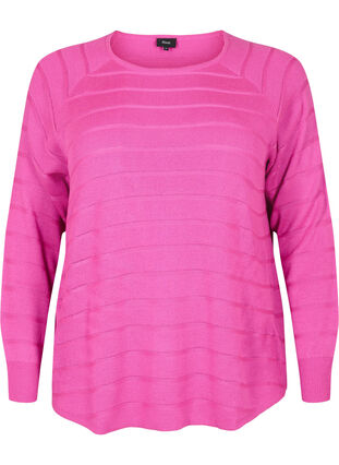 Zizzi Gebreide blouse met ton-sur-ton strepen, Rose Violet, Packshot image number 0