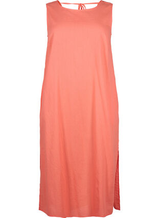 Zizzi Mouwloze jurk van katoenmix met linnen, Living Coral, Packshot image number 0