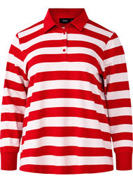 Polo shirt met lange mouwen en strepen, Red W. Birch Stripe