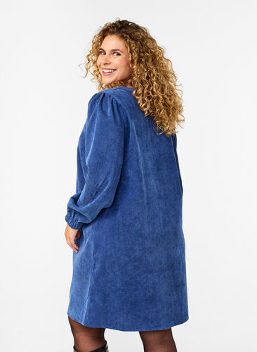 Zizzi Korte fluwelen jurk met lange mouwen, Sodalite Blue, Model image number 1