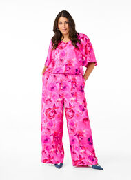 Jumpsuit met bloemenpatroon en mouwen als vleermuisvleugels, Pink Rose AOP, Model