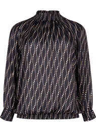 Smok blouse met print, Black Weaves AOP