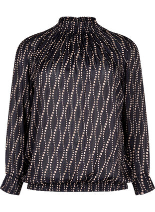 Zizzi Smok blouse met print, Black Weaves AOP, Packshot image number 0