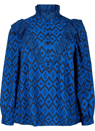 Zizzi Viscose shirt blouse met franjes, True blue w. Black, Packshot image number 0