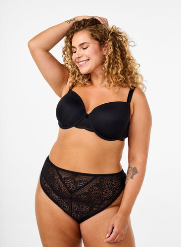 Zizzi Kanten G-string met normale taille, Black, Model image number 0