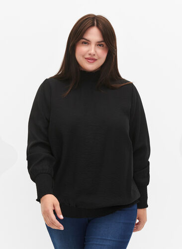 Zizzi Viscose blouse met smokwerk, Black, Model image number 0
